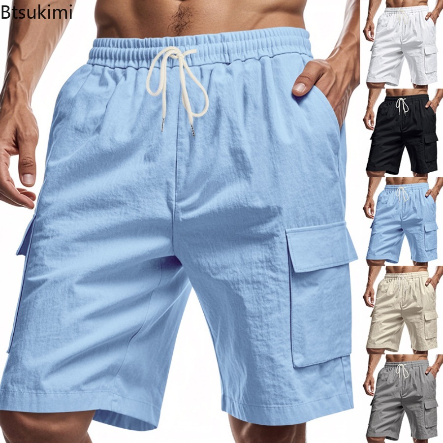 New 2025 Men's Cargo Shorts Su - Short Linen Drawstring ulasan dan harga