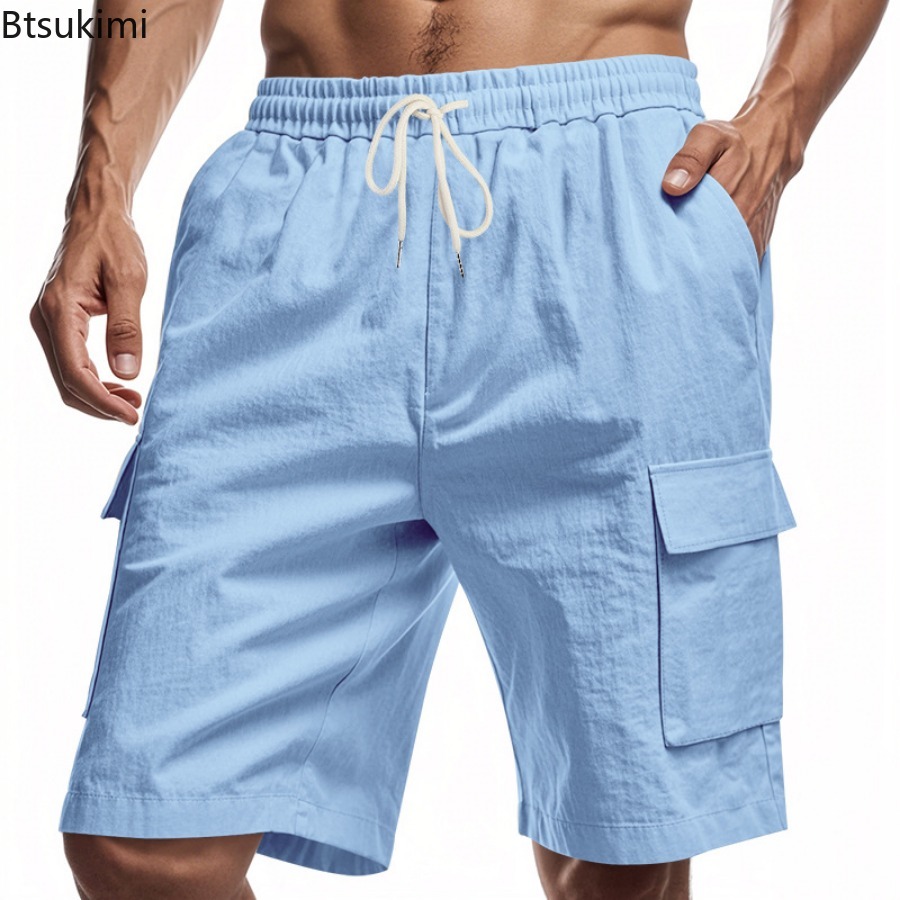 New 2025 Men's Cargo Shorts Su - Short Linen Drawstring ulasan dan harga