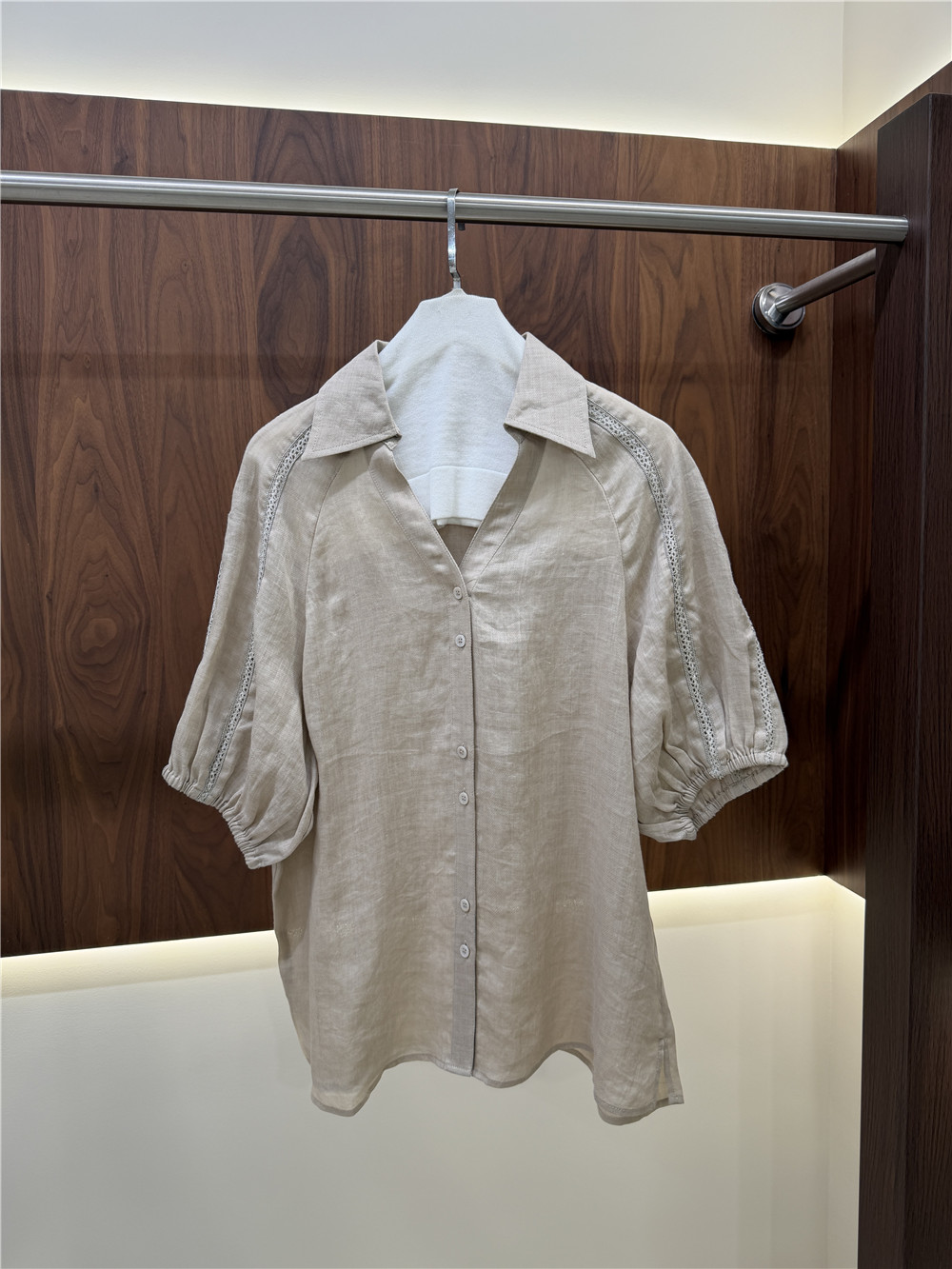Women's Lape Short-Sleeve Shir - Short Linen Drawstring ulasan dan harga