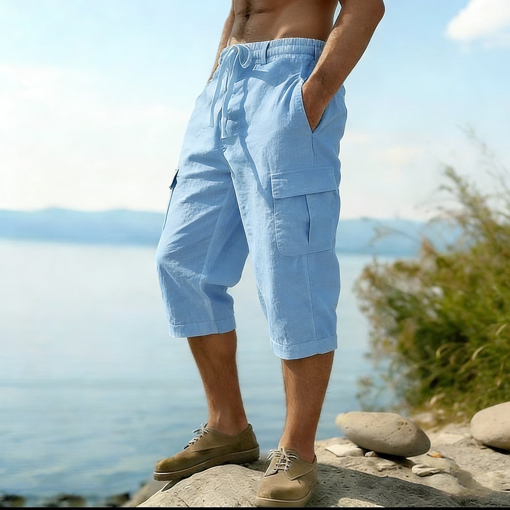 Men Summer Cotton Linen Shorts - Short Linen Drawstring ulasan dan harga