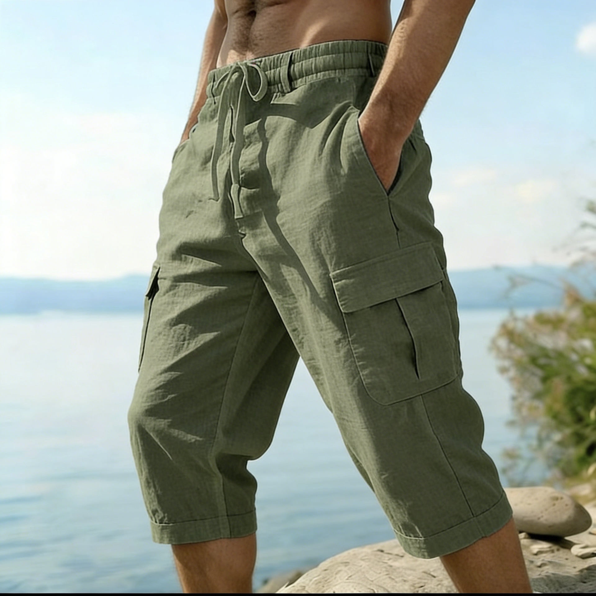 Men Summer Cotton Linen Shorts - Short Linen Drawstring ulasan dan harga