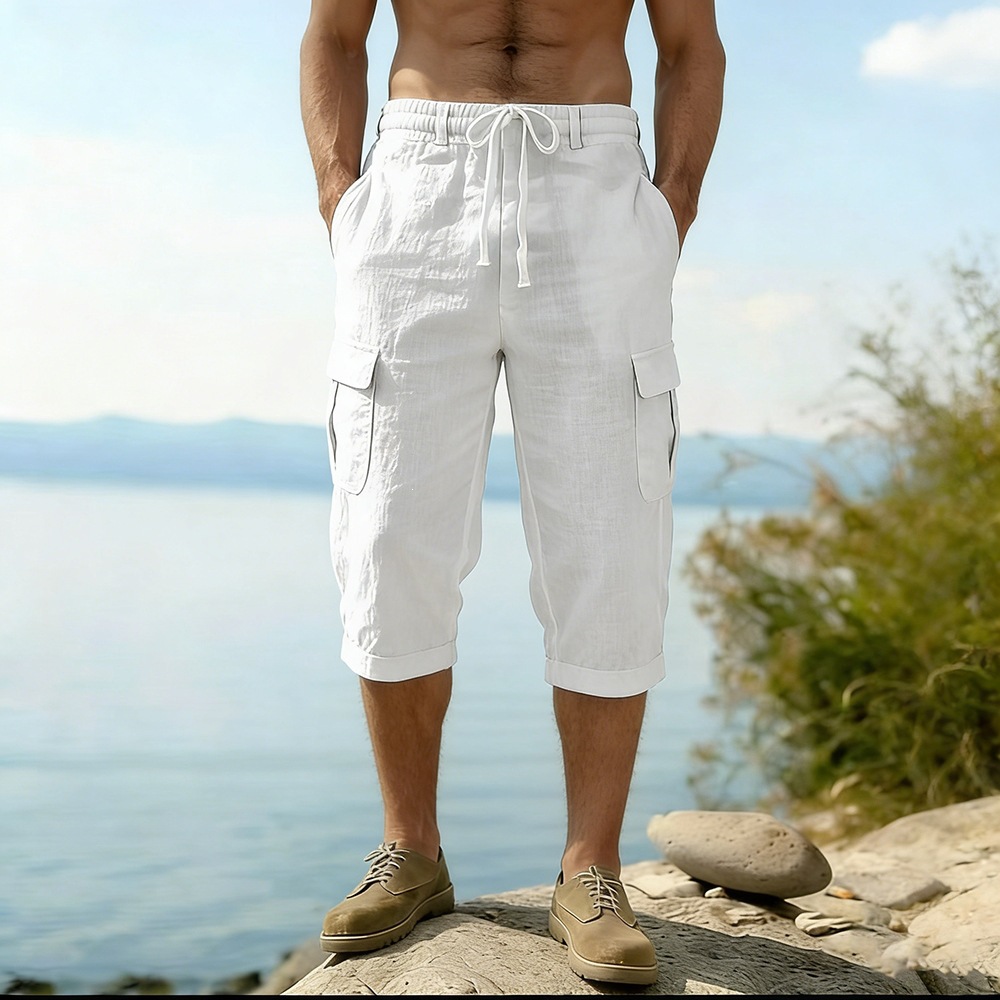Men Summer Cotton Linen Shorts - Short Linen Drawstring ulasan dan harga